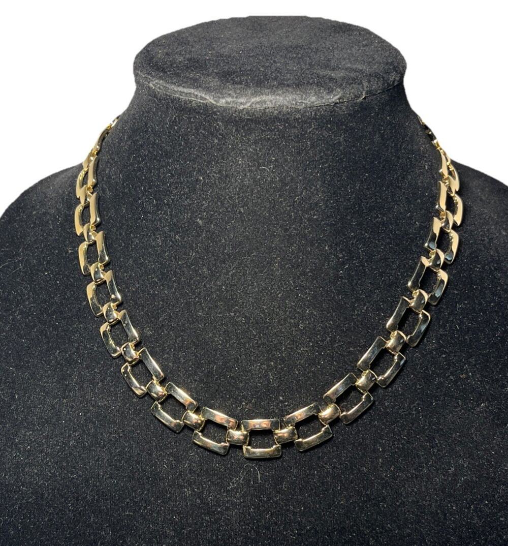 Chunky Wide Link Gold Tone Choker Necklace 17” Inches Unbranded Preowned